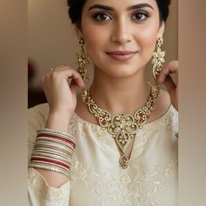 Elegant Gold and Red Floral Jewelry Set